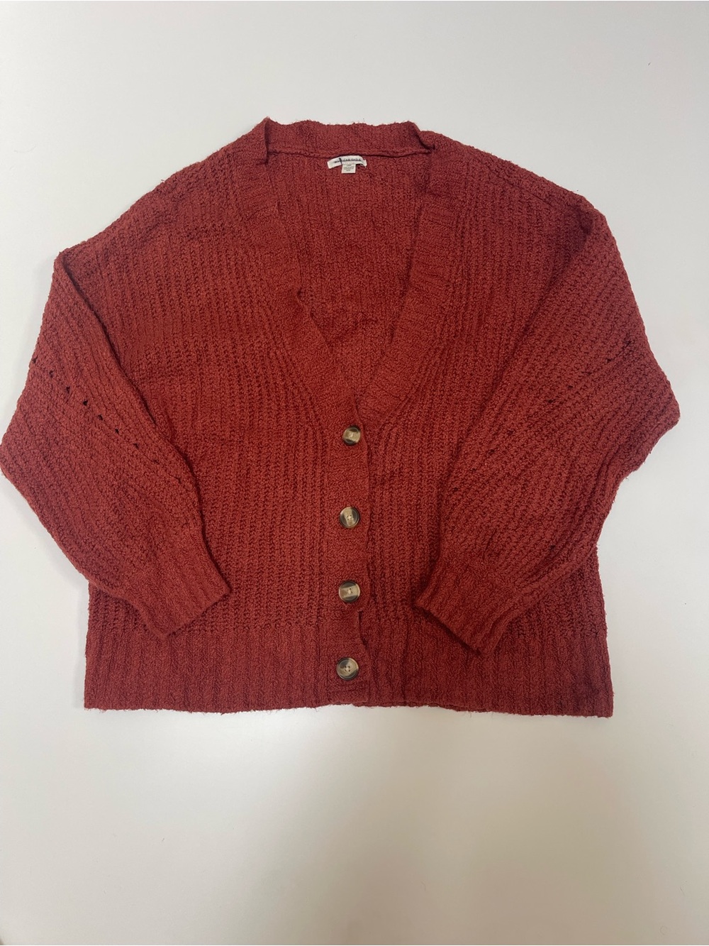 American Eagle Chunky Knit Button Front Cardigan Rust Terracotta Size Large
